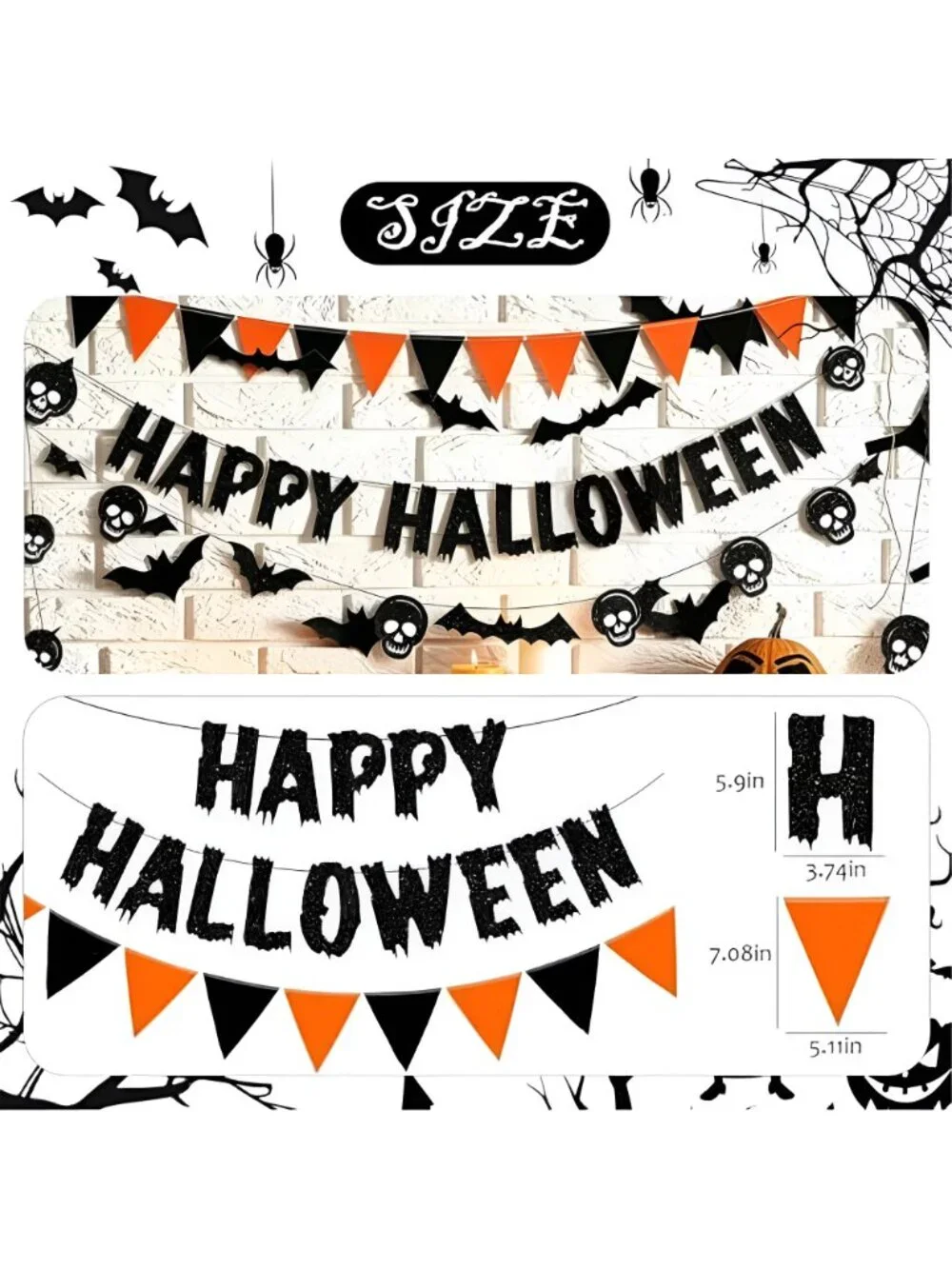 Happy Halloween Banner, Paper Fans, Skull Garland, Lanterns & Bat Stickers